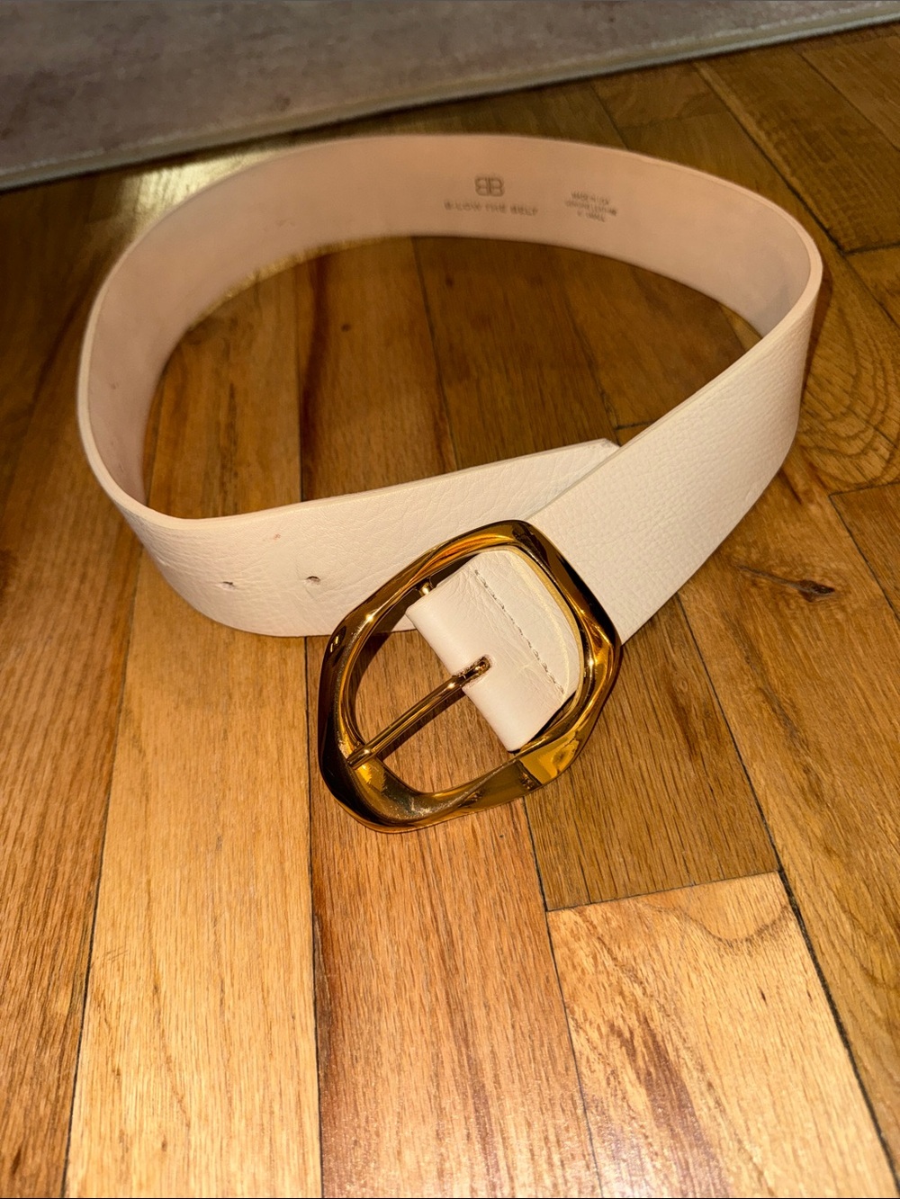 B-Low the Belt White Leather Belt with Gold Buckle